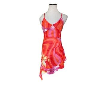Blackbough Swim Womens Bridget Sheer Sun Dress Size S Orange Floral Tropical Sun